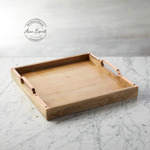 Plateau carré en bois naturel avec finition lisse idéal pour la décoration de la cuisine et des salles à manger servant le petit-déjeuner ou les accessoires d'affichage - Product Image 2