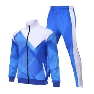 Conjunto Deportivo para Hombre con Estampado Geométrico Azul y Blanco, Chaqueta con Cremallera de Manga Larga, Traje Deportivo de Secado Rápido, Spandex y Poliéster, Ropa de Primavera - Product Image 2
