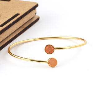 Brazalete creativo chapado en oro amarillo, pulsera minimalista redonda de doble piedra, naranja, azúcar, drusa - Product Image 4