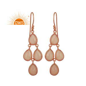 Rose Chalcedony Gemstone Earrings 18k Rose Gold Plated Solid Sterling Silver Chandelier Earrings Jewelry Supplier - Product Image 1