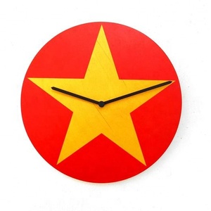 Red Round <b>Wall</b> <b>Clock</b> With Yellow Star Design Modern Quartz Analog <b>Silent</b> Plastic Face Living Room Decor - Product Image 1
