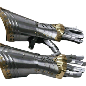 Par de guanteletes medievales totalmente portátiles Brazaletes de armadura de caballero Traje de caballero Guerrero Guantelete de metal Artículo de Calvin Handicraft - Product Image 1