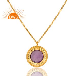Collier en argent Sterling 925 pour femmes, modèle en améthyste naturelle en plaqué or 18k et pierre précieuse, pendentif pour bijoux - Product Image 3