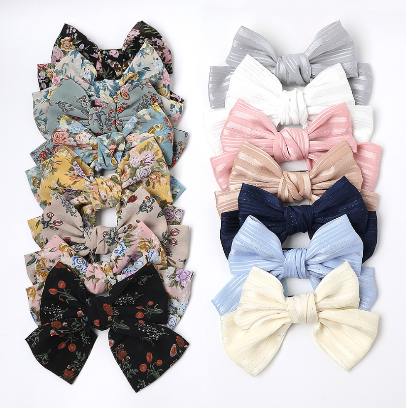 Оптовая продажа, шелковая шифоновая Супер Бабочка, пружинный зажим для волос, зажим для волос с узлом, заколка для волос