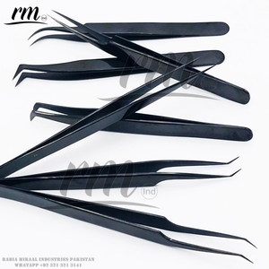 Professional Black Plasma <b>Plain</b> Grip High Quality Eyelashes Extension Tweezers Set Pointed Sustainable Stainless Steel Custom - Product Image 4