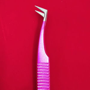 Matériel en acier inoxydable de pince à épiler mince L d'extension de cils roses professionnels avec la pointe arrondie - Product Image 1