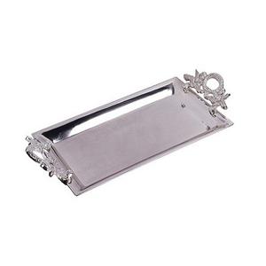 Plateau de service de forme ovale en aluminium en vrac avec poignées de feuille meilleure qualité couleur argent vaisselle plateau de service alimentaire - Product Image 5