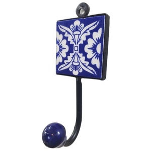Bravo Rustic Blue Ceramic Tile Wall <b>Coat</b> <b>Hook</b> Pottery Design [CIH 181] - Product Image 2