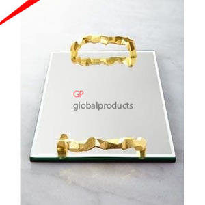 Bandeja Redonda de Vidrio Hecha a Mano Más Popular con Borde de Metal Dorado, Bandeja para Servir Decorativa, Bandeja para Servir el Desayuno - Product Image 6