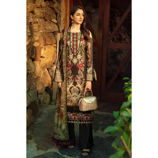 dark brown girl dress 3 piece lawn amazing hot selling Pakistan ladies suit India summer and autum wear