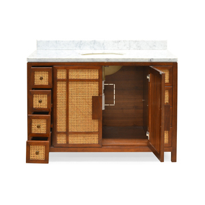 Tocador de madera de caoba sólida y ratán con mármol azul, elegante madera contrachapada tradicional de 1219X600X890, tejido abierto de ratán - Product Image 2
