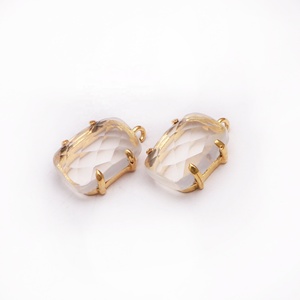 Checker Cut Prong Connecteur Cristal Quartz Boucles D'oreilles Rectangle Forme Plaqué Or Laiton En Gros Bijoux Résultats & Composants - Product Image 1