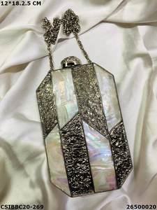 Designer Handmade Elegant Evening Brass <b>Clutch</b> Bag Exclusive Mother of <b>Pearl</b> Metal Purse for Bridal Wedding - Product Image 2