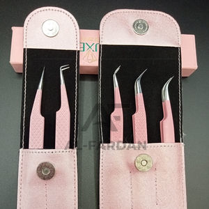 Pinzas para Extensión de Pestañas AL FARDAN de Acero Inoxidable Duradero, Color Rosa Bebé, con Logotipo Personalizado, 45 y 90 Grados, Punta Puntiaguda para Volumen de Pestañas - Product Image 2