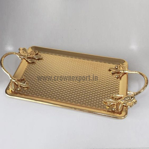 Plateau de service à thé en acier martelé découpé au diamant, design moderne en aluminium, plateaux de service de bar en métal avec poignées personnalisées, 6 pièces - Product Image 1