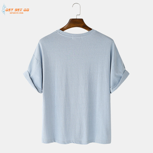 Hommes mignon hibou imprimé 100% coton Jersey T-Shirts respirant coupe ample avec poche poitrine col rond décontracté manches courtes uni teint - Product Image 2