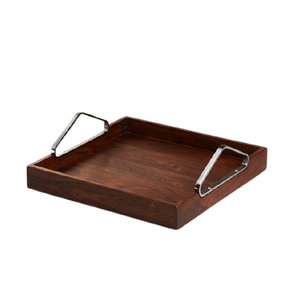 Dernier modèle de plateau de service en bois avec poignées en métal forme ronde plateau thé café taille personnalisée à vendre - Product Image 3