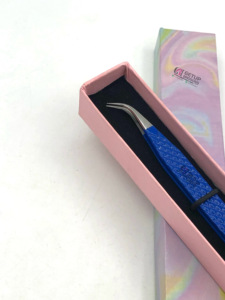 แหนบต่อขนตาสแตนเลสปลายเงินปลายโค้งเคลือบผงสีฟ้า - Product Image 3