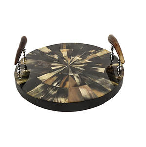 Bandeja de servicio redonda de cuerno Natural con asas - Product Image 3