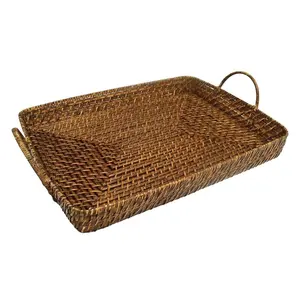 Hot Direct Supplier Innovations Foldable Rattan Bamboo Serving Tray Basket Trays For Food Rattan Made In Vietnam