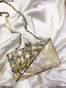 Handcrafted Traditional Brass MOP <b>Clutches</b> Exclusive Wedding Designer Bridal Evening Bag for Ladies Mother of <b>Pearl</b> - Product Image 5