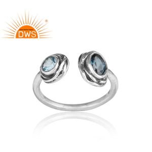 Bague à facettes en argent 925 enveloppé, vente en gros de bijoux, pierre précieuse bleue, topaze, bleu londonien, naturel - Product Image 2