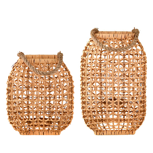 <b>Set</b> of 2 Vintage Water Hyacinth <b>Lantern</b> Pendant Vietnam Handwoven Natural Rattan Candle Holder Wholesale Boho <b>Lantern</b> - Product Image 1