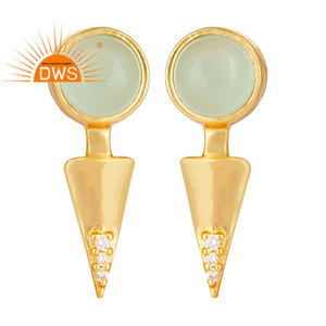 Diseñador amarillo chapado en oro Aqua Calcedonia piedra preciosa 925 Plata Stud pendiente joyería mayorista colección clásica - Product Image 1