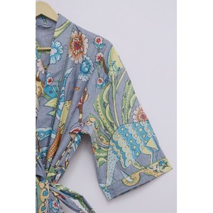 Women's XL Free Size Floral Woven Bathrobe Wrap Dress 100% Cotton Indian Dressing Gown Adjustable <b>Belt</b> Summer Autumn Sleepwear - Product Image 4