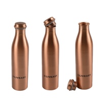 Bouteille d'eau en cuivre 100% métal, finition polie brillante, idéale pour le camping en plein air, les voyages, la consommation d'eau