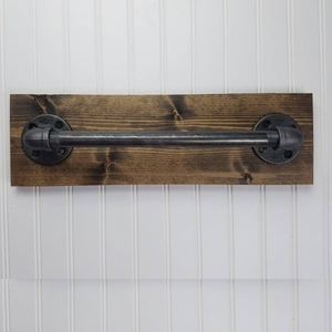 Porte-serviettes en bois et tuyau porte-serviettes, porte-serviettes en fer fait main pour salle de bain et cuisine - Product Image 3