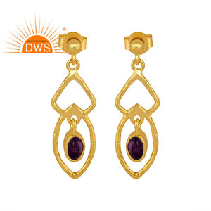 Pendientes de plata de ley 925 con gema de amatista púrpura Natural, Pendientes colgantes para mujer, joyería chapada en oro - Product Image 1