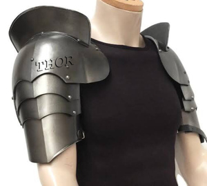 Ensemble d'armure d'épaule de guerrier médiéval en acier de calibre 18 grande taille objets de collection gothiques adultes fermeture à glissière plissée sur le devant - Product Image 2