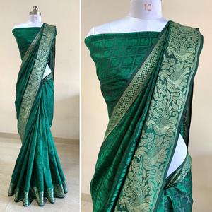 ผ้าไหมผ้าไหม Banarasi สำหรับผู้หญิงสีส้มแดง - Product Image 4