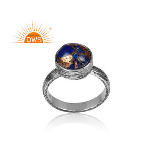 925 Oxidized Sterling Silver Engagement <b>Ring</b> Round Cut <b>Lapis</b> <b>Lazuli</b> Natural Gemstone Bezel Set Promise <b>Ring</b> Jewelry Supplier - Product Image 2