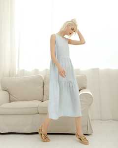 Nouvelle arrivée, robe en lin pour femmes, tendance, design tendance, dernière collection 2026, couleur blanche, tissu crêpe, col rond, sans manches, longueur au sol - Product Image 1