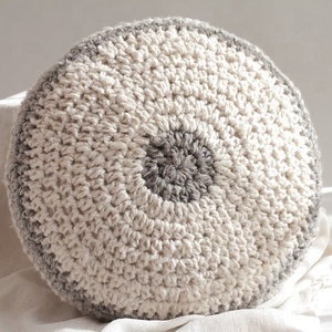 Handmade Crocheted Round <b>Cushion</b> Cover Solid Nordic Style Wool Acrylic Home Decor - Product Image 1
