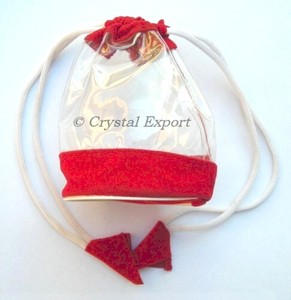 Pochette à cordon en velours gaufré rouge, blanc et transparent |   Grossiste en emballages cadeaux pour bijoux personnalisables - Product Image 1