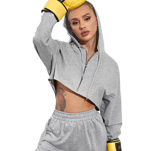 Inspire Apparel Haut court à manches longues pour femmes de haute qualité Sweat à capuche Streetwear imprimé avec logo personnalisé avec doublure au printemps - Product Image 5