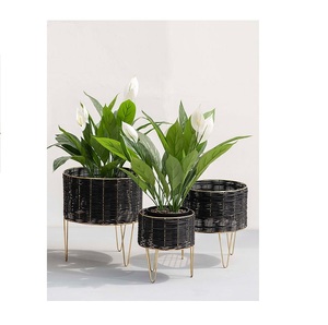 โครงลวดสานหวายสีดำสำหรับกระถางต้นไม้ชุบทองดีไซน์ใหม่ - Product Image 1