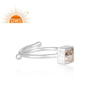 Bezel-Set Quartz <b>Square</b> Shape <b>Adjustable</b> Ring 925 Sterling Silver Trendy Wedding/Anniversary Jewelry - Product Image 3