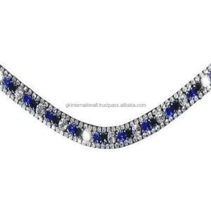 Superbe bande de front de cheval en cuir Deep Wave en bleu clair et noir Crystal Bridle brow band Toutes les tailles personnalisées disponibles - Product Image 3