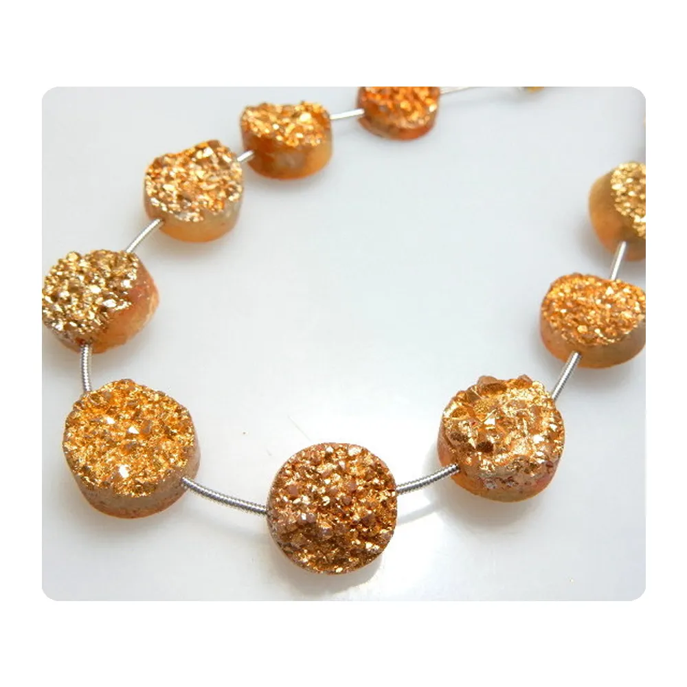 Druzy Beads For Jewelry Making Gold Coated 14MM Round Cabochon 8 Inches Jewelry Making 4mm 6mm 8mm 10mm 12mm 14mm