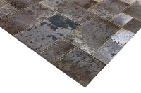 Modern Handmade Cowhide Rug Gray Brown Hair On Leather Carpet With Rivets For Home Office Decor