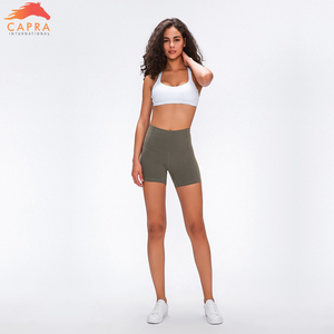 Custom Logo Polyester High Elastic Waist Solid Wideband Waist Sports Shorts Women Fitness Gym Yoga Shorts - Product Image 2