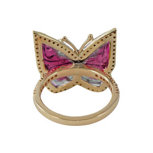 Huitan — bague traditionnelle en Tourmaline naturelle, or jaune, bijou blanc, pavé diamant, papillon, nouveau Design 2020, 14K - Product Image 5