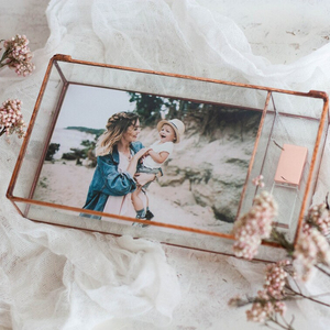 Glass Photo Display Box with <b>USB</b> <b>Flash</b> <b>Drive</b> Section - Newlywed Gift - Geometric Photo Holder - Card reception - Wedding Home de - Product Image 1