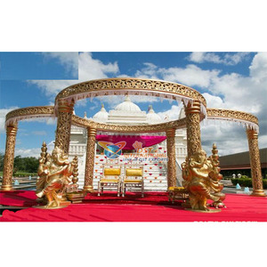 Mandap DE BODA tallado en oro para exteriores, decoración de boda india, estilo indio del Sur - Product Image 1