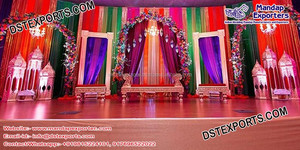 Diseñador boda Mehndi configuración Noruega asiático Sangeet escenario decoración EE. UU. Maharani Sangeet escenario configuración con columpio - Product Image 5
