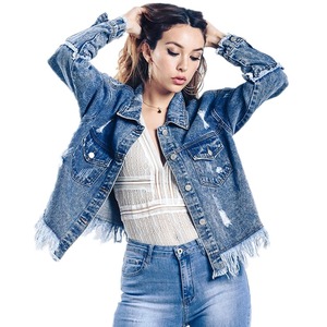 Haut de veste en jean pour femmes, nouveau style de veste, haut en denim, bon marché prix - Product Image 1